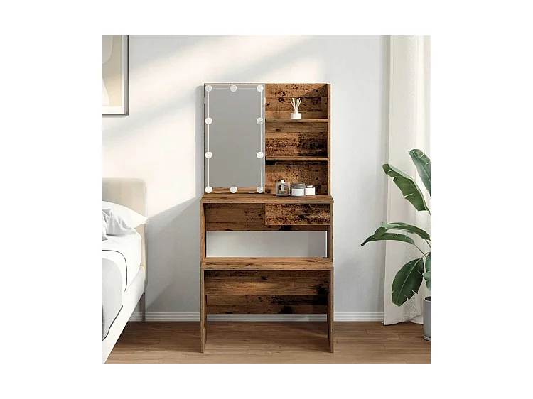 Ensemble de coiffeuse avec LED vieux bois bois d'ingénierie