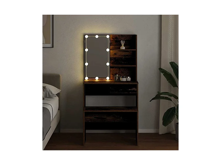 Ensemble de coiffeuse avec LED vieux bois bois d'ingénierie