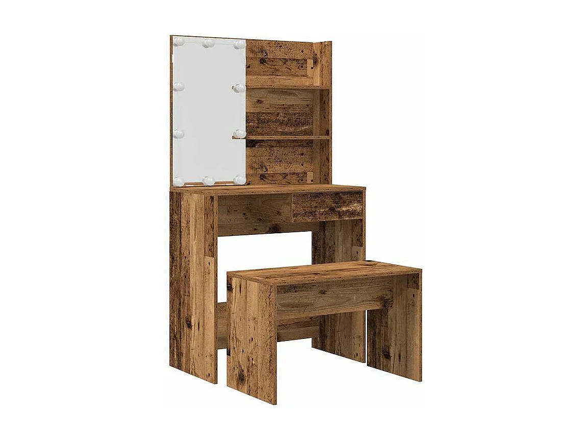 Ensemble de coiffeuse avec LED vieux bois bois d'ingénierie