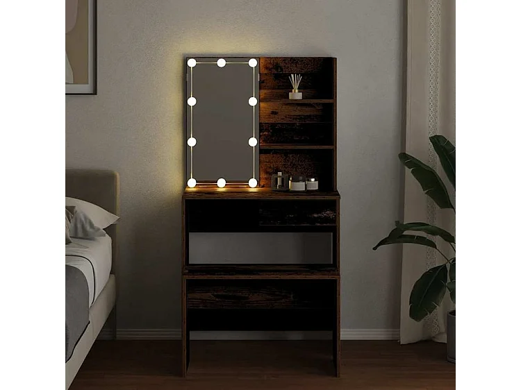 Ensemble de coiffeuse avec LED vieux bois bois d'ingénierie