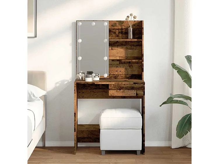 Coiffeuse avec LED vieux bois 74,5x40x141