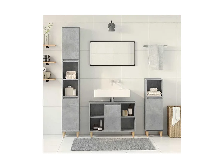 Ensemble de meubles de salle de bain 3 pcs gris béton