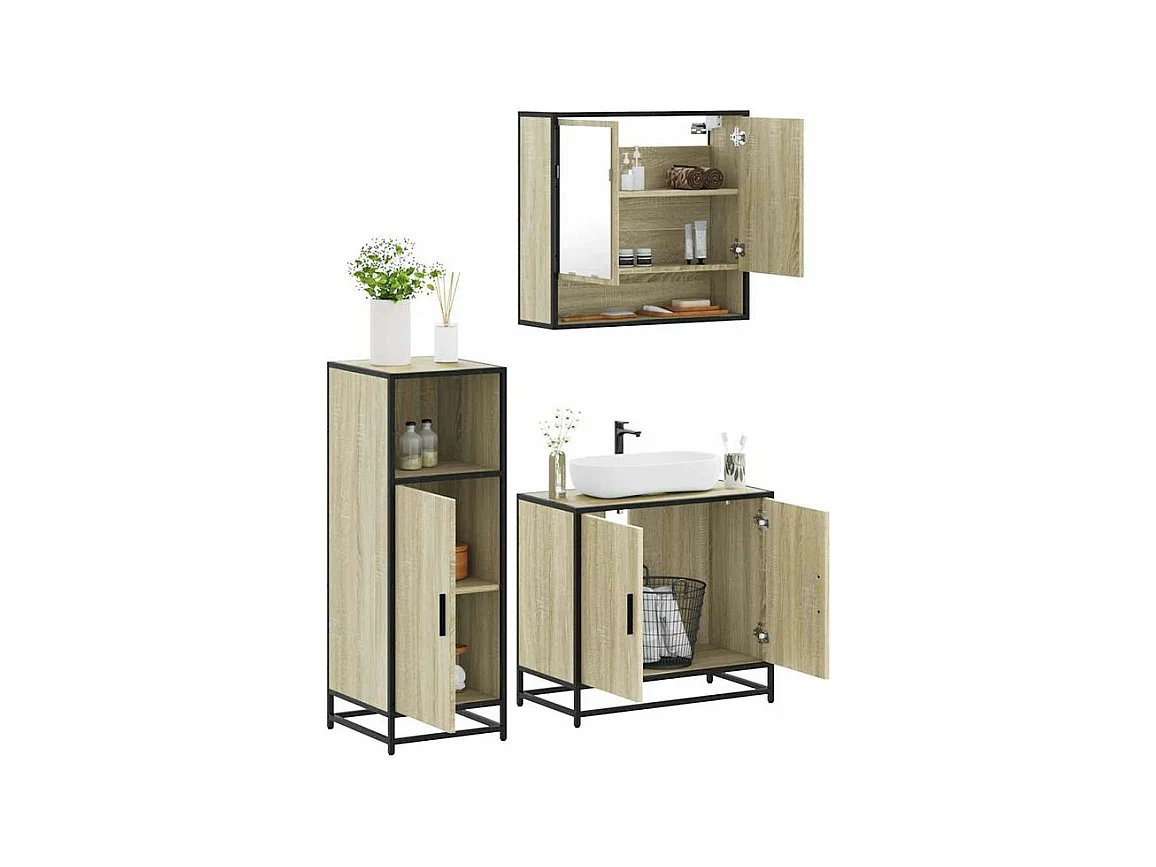 Ensemble de meubles de salle de bain 3 pcs chêne sonoma