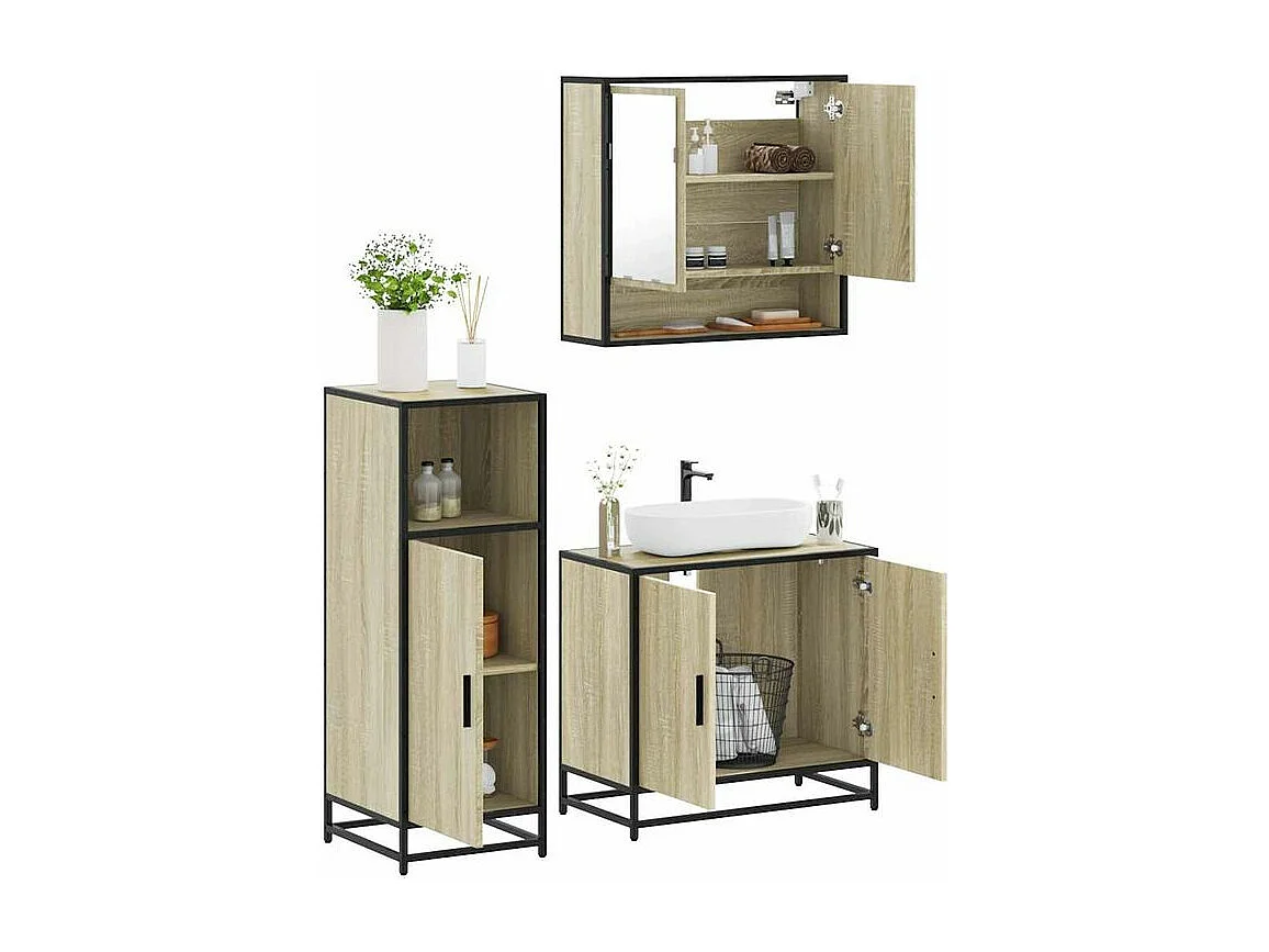 Ensemble de meubles de salle de bain 3 pcs chêne sonoma
