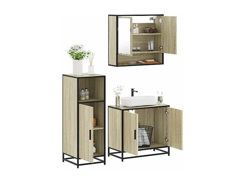 Ensemble de meubles de salle de bain 3 pcs chêne sonoma