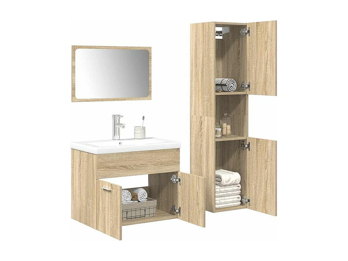 Ensemble de meubles de salle de bain 4 pcs chêne sonoma