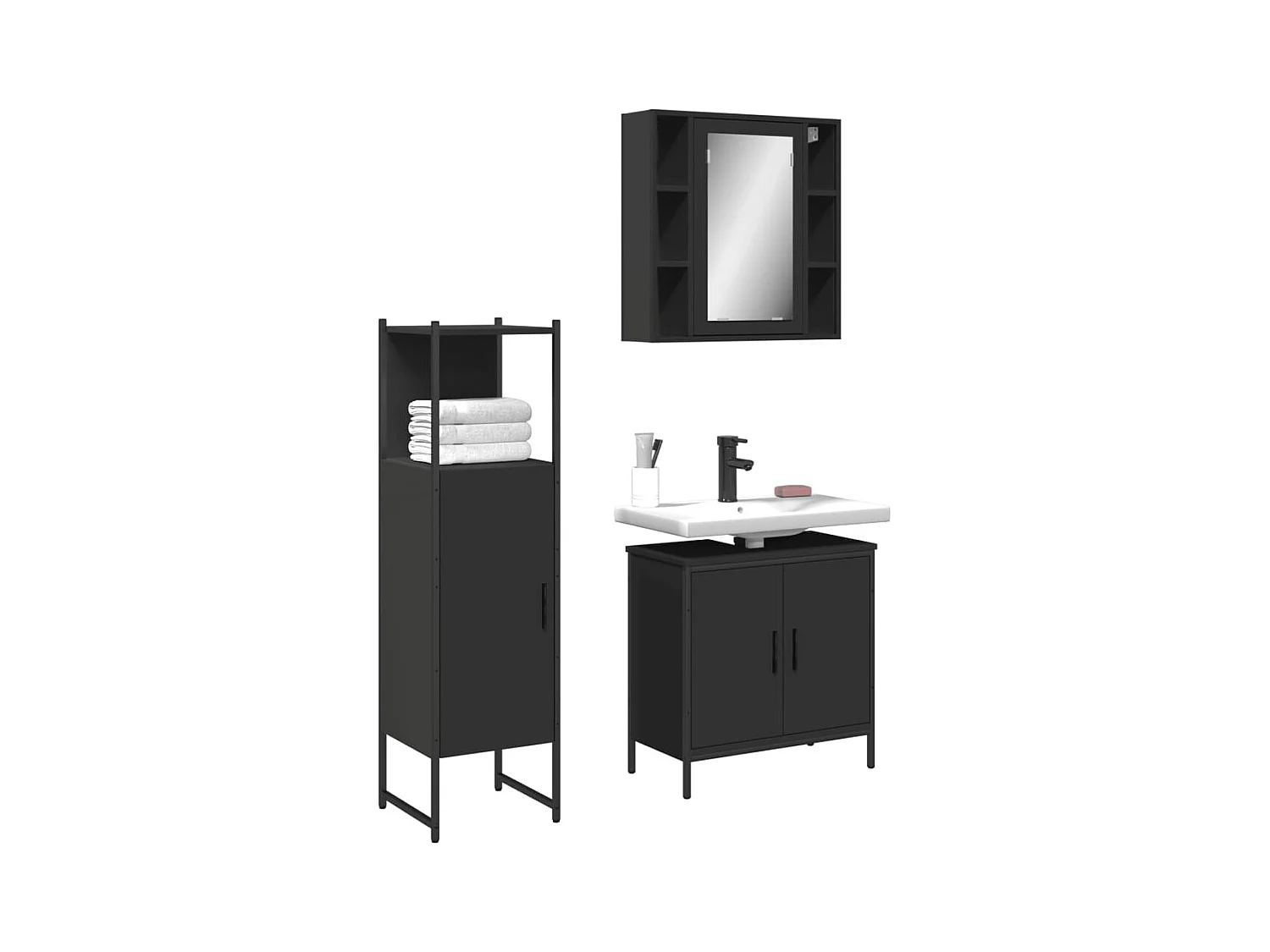Ensemble d'armoires salle de bain 3 pcs noir bois d'ingénierie