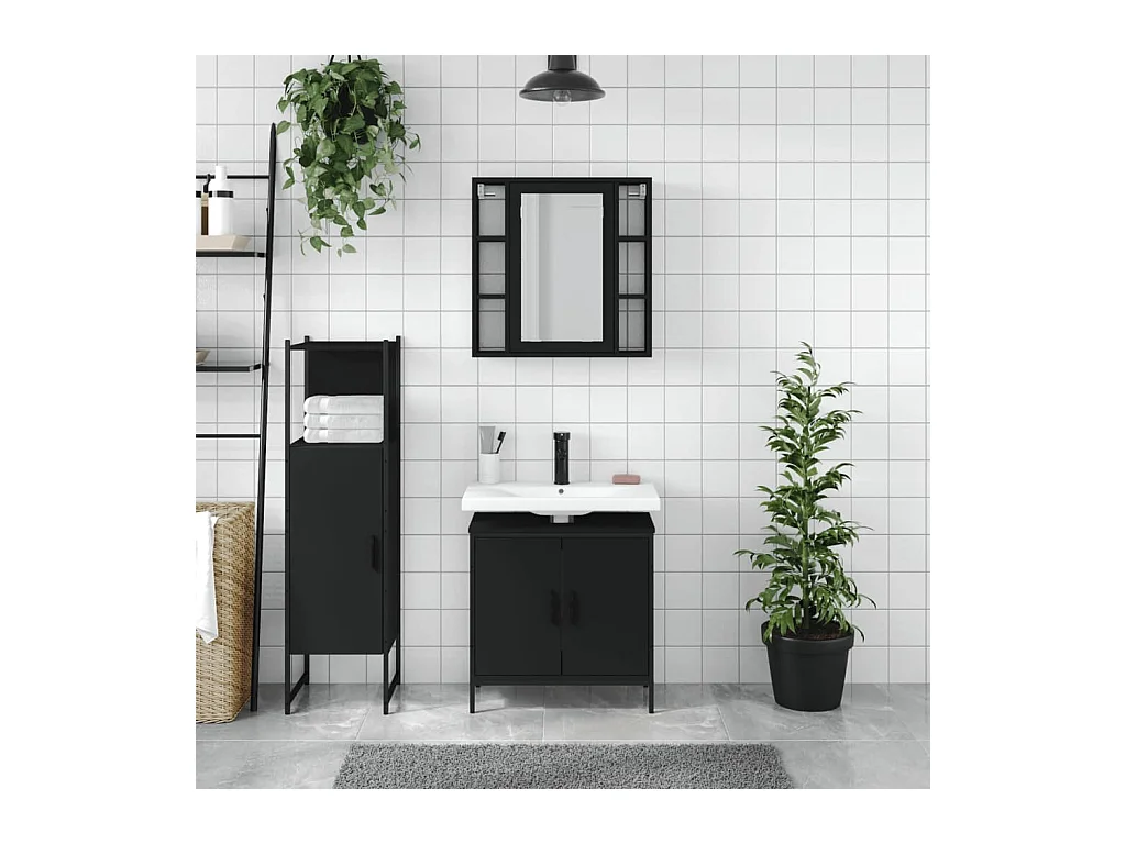 Ensemble d'armoires salle de bain 3 pcs noir bois d'ingénierie