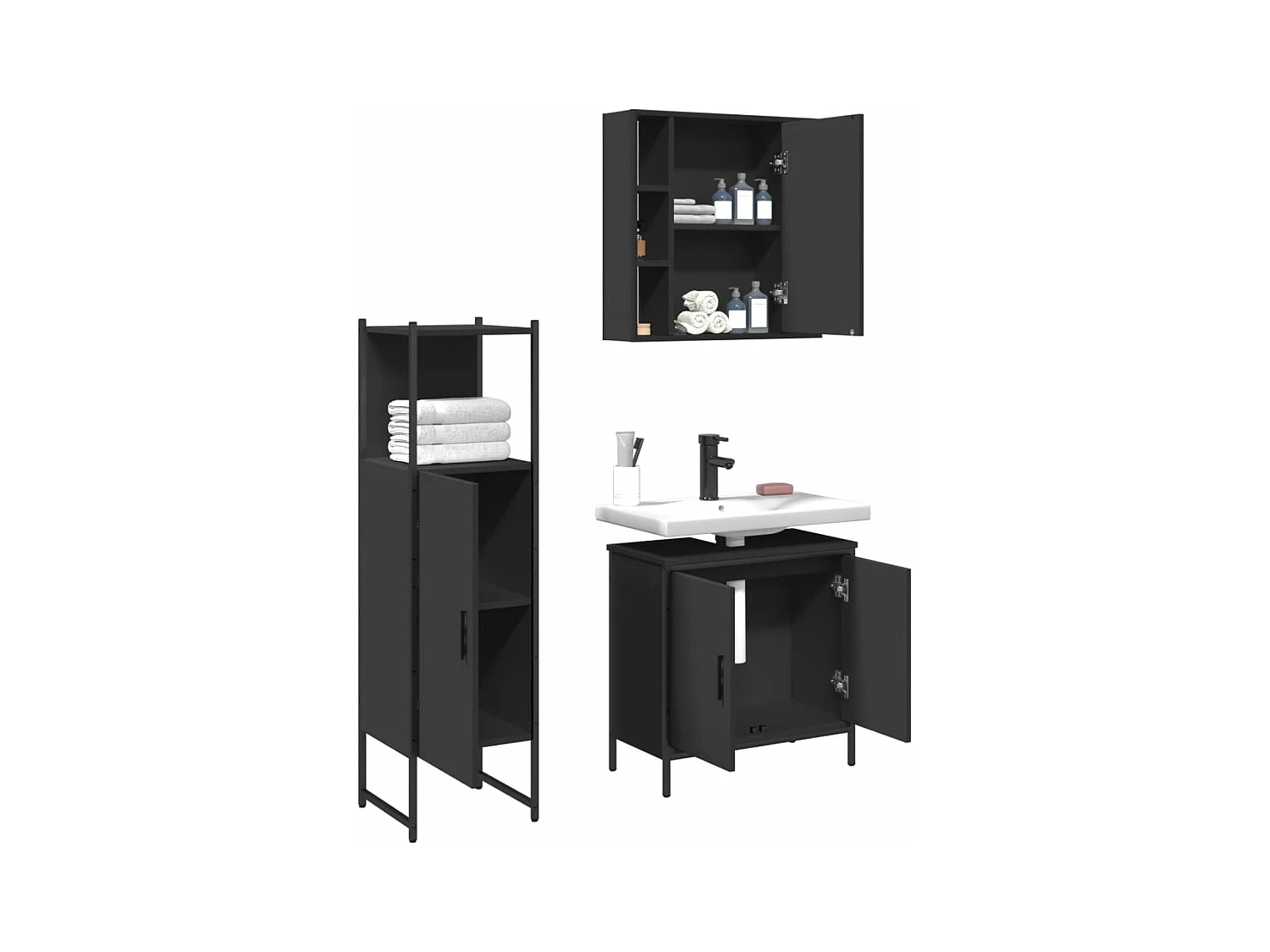 Ensemble d'armoires salle de bain 3 pcs noir bois d'ingénierie