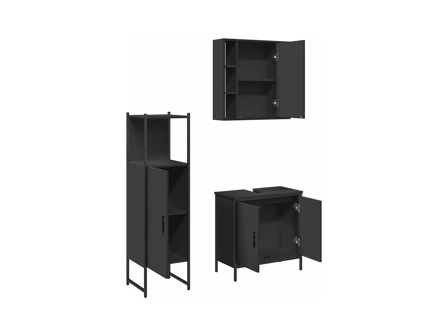 Ensemble d'armoires salle de bain 3 pcs noir bois d'ingénierie