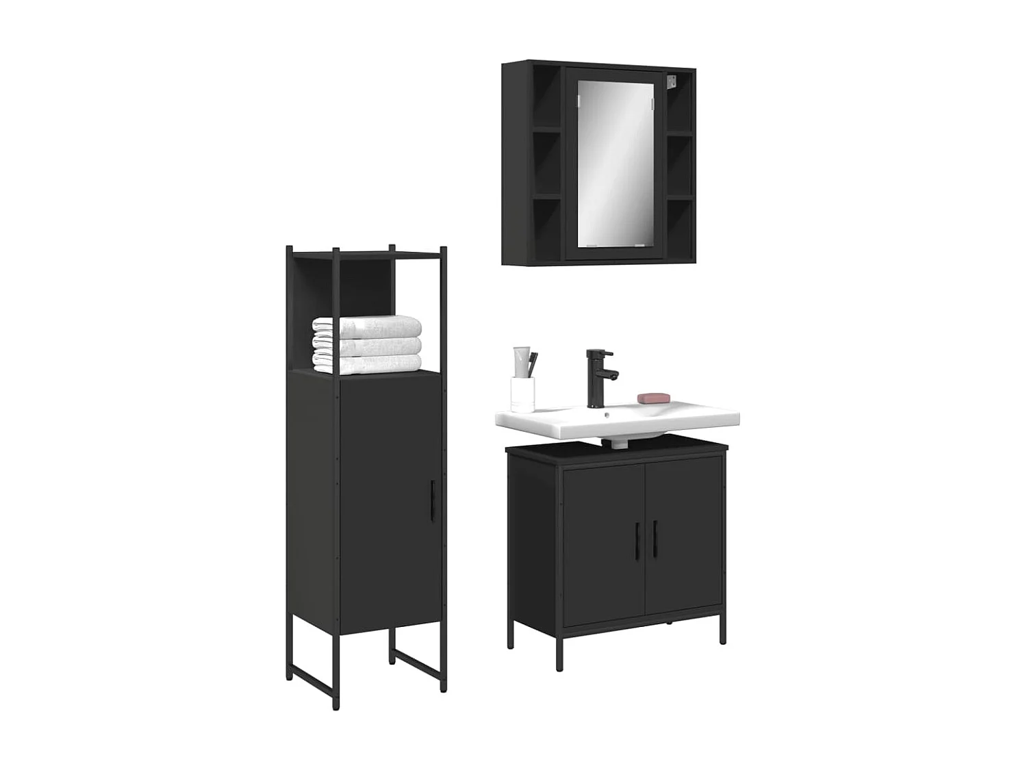 Ensemble d'armoires salle de bain 3 pcs noir bois d'ingénierie
