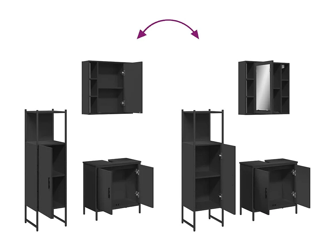 Ensemble d'armoires salle de bain 3 pcs noir bois d'ingénierie