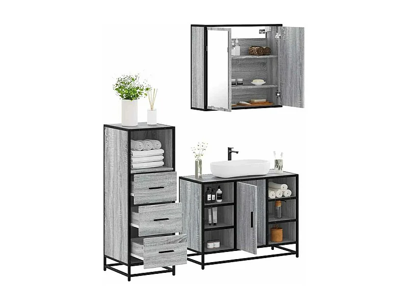 Ensemble de meubles de salle de bain 3 pcs Sonoma gris