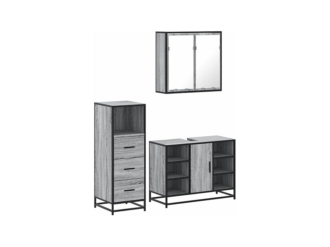 Ensemble de meubles de salle de bain 3 pcs Sonoma gris