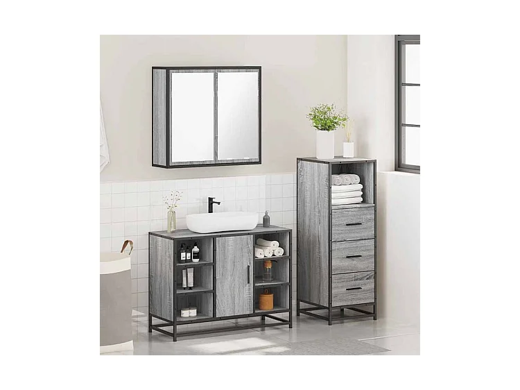 Ensemble de meubles de salle de bain 3 pcs Sonoma gris
