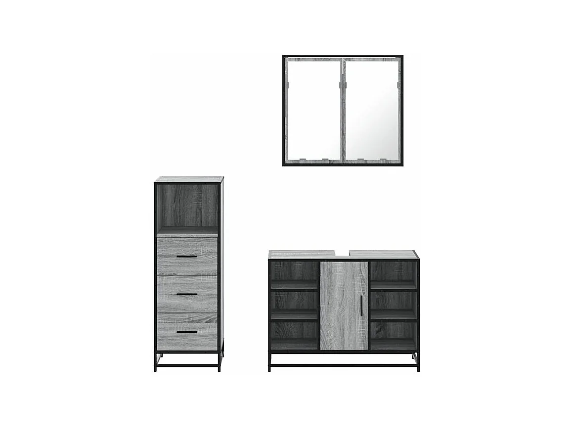 Ensemble de meubles de salle de bain 3 pcs Sonoma gris