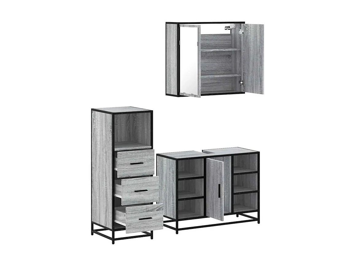 Ensemble de meubles de salle de bain 3 pcs Sonoma gris