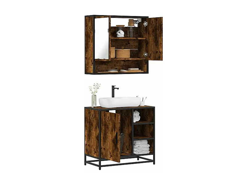 Ensemble de meubles de salle de bain 2 pcs Chêne fumé
