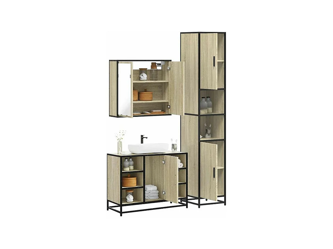 Ensemble de meubles de salle de bain 3 pcs chêne sonoma