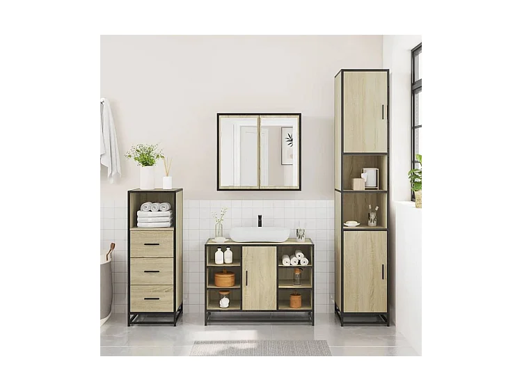 Ensemble de meubles de salle de bain 3 pcs chêne sonoma