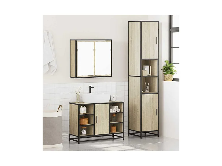 Ensemble de meubles de salle de bain 3 pcs chêne sonoma