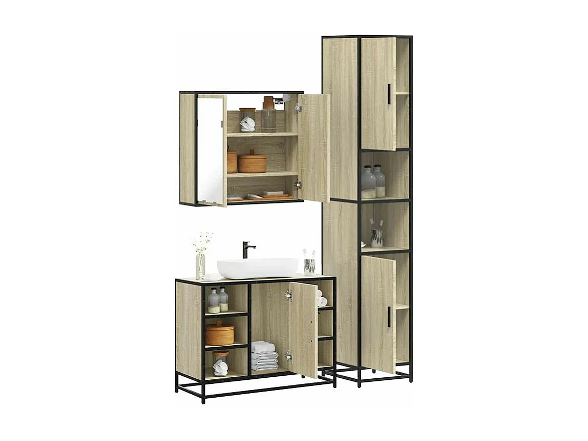 Ensemble de meubles de salle de bain 3 pcs chêne sonoma