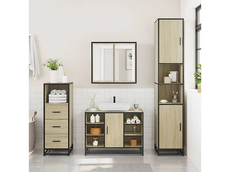 Ensemble de meubles de salle de bain 3 pcs chêne sonoma