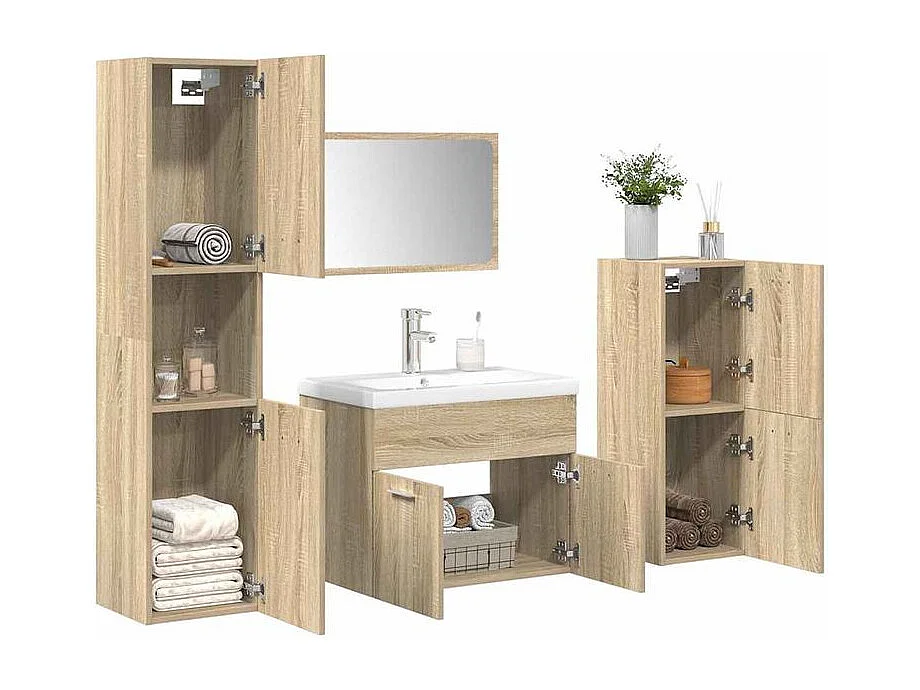 Ensemble de meubles de salle de bain 5 pcs chêne sonoma