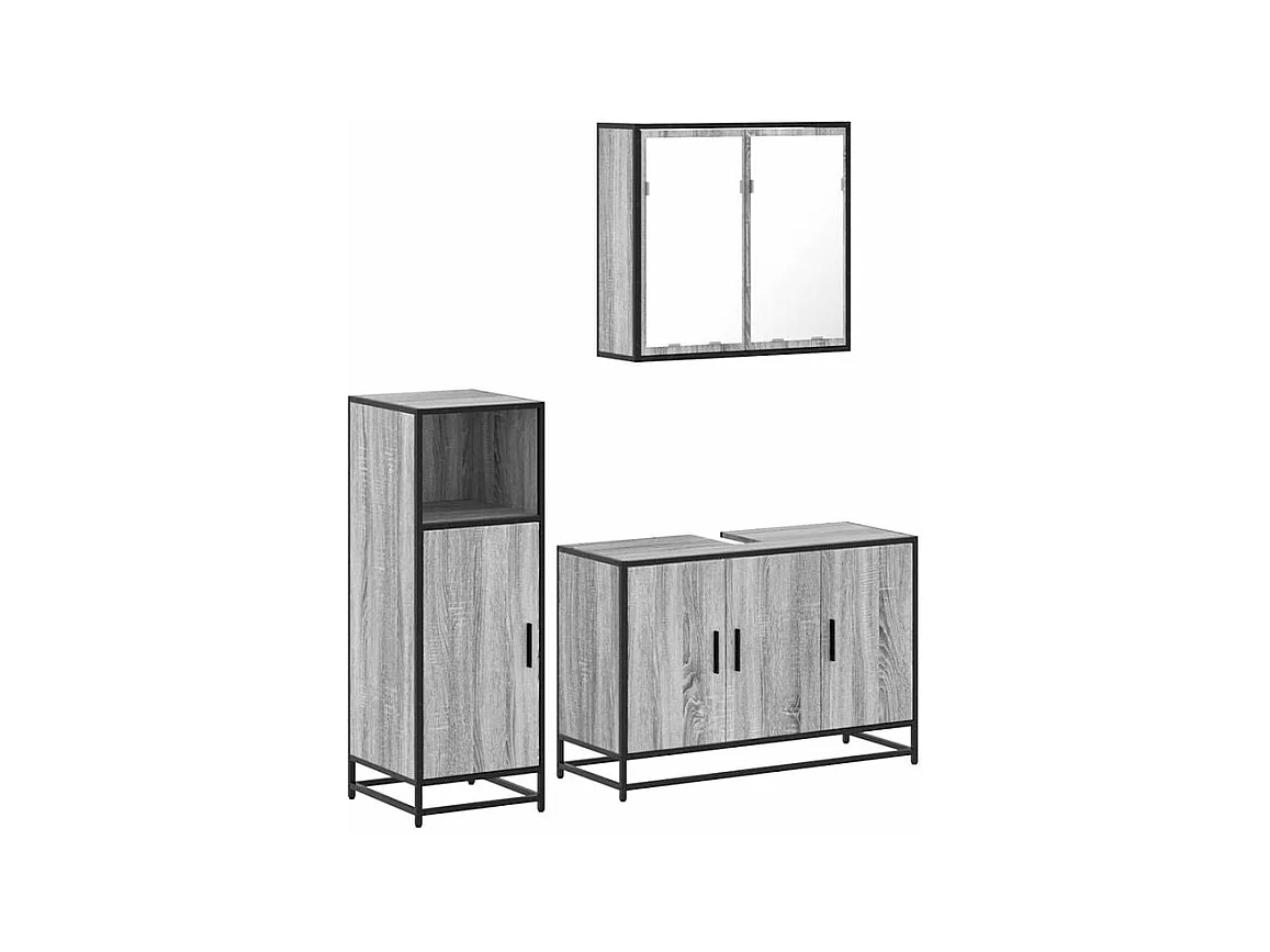Ensemble de meubles de salle de bain 3 pcs Sonoma gris