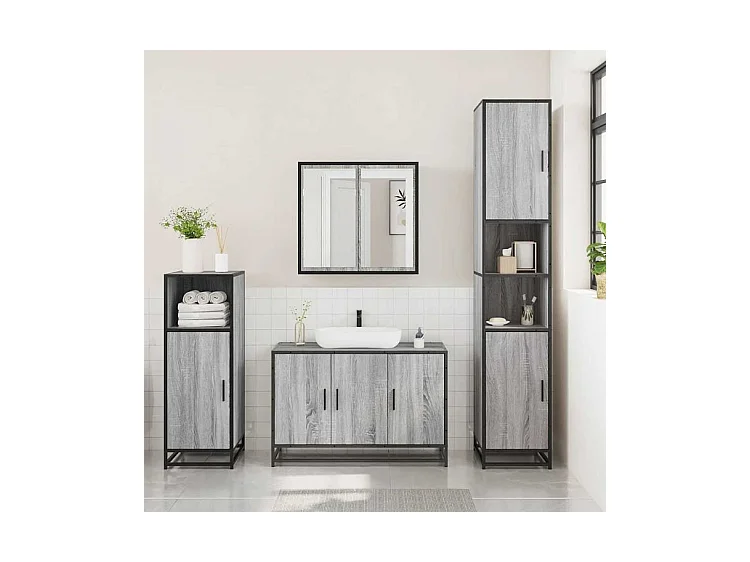 Ensemble de meubles de salle de bain 3 pcs Sonoma gris