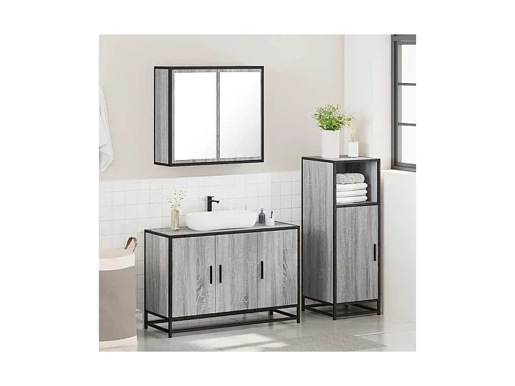 Ensemble de meubles de salle de bain 3 pcs Sonoma gris