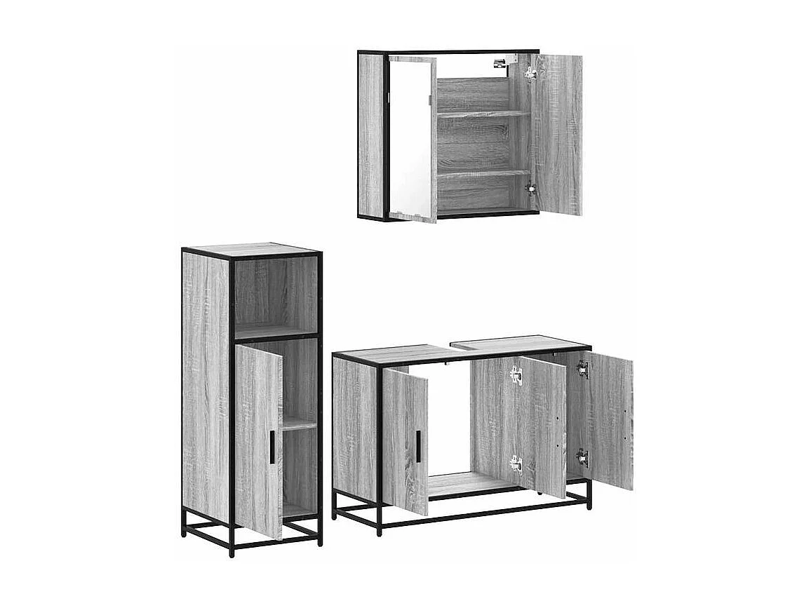 Ensemble de meubles de salle de bain 3 pcs Sonoma gris