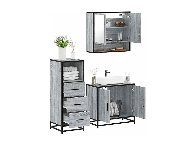 Ensemble de meubles de salle de bain 3 pcs Sonoma gris