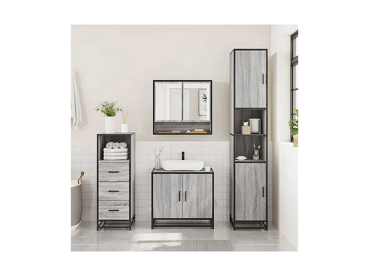 Ensemble de meubles de salle de bain 3 pcs Sonoma gris