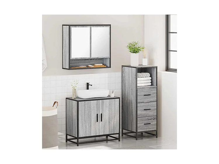 Ensemble de meubles de salle de bain 3 pcs Sonoma gris