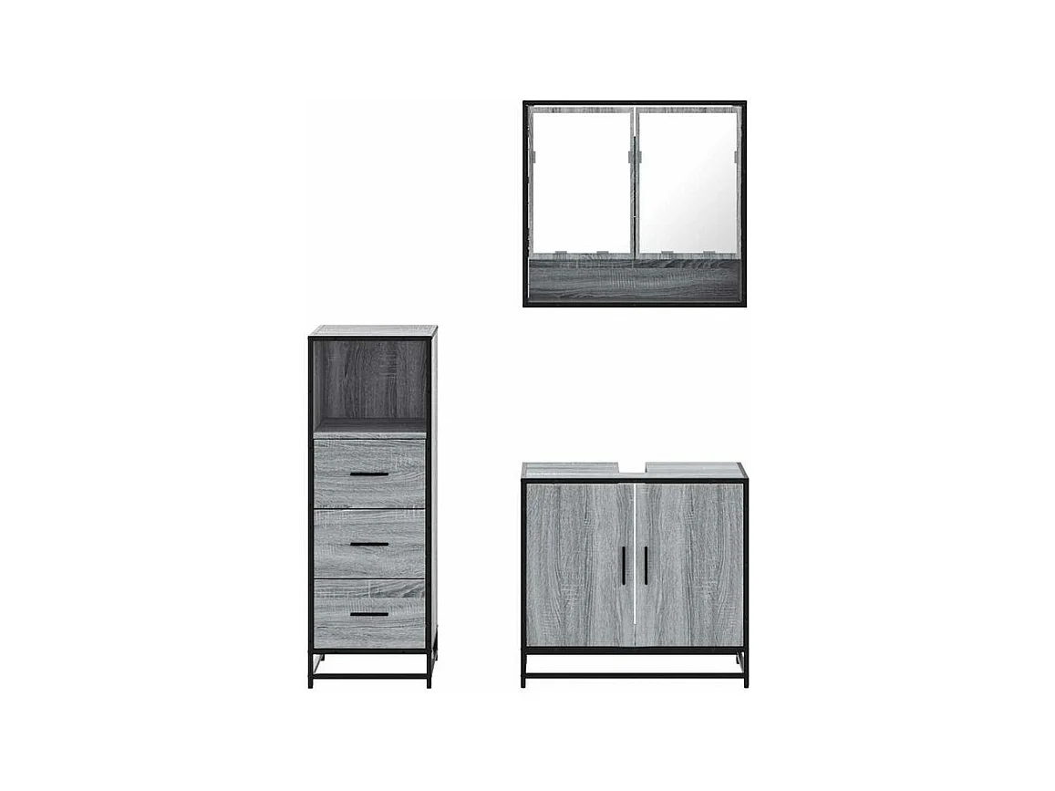 Ensemble de meubles de salle de bain 3 pcs Sonoma gris
