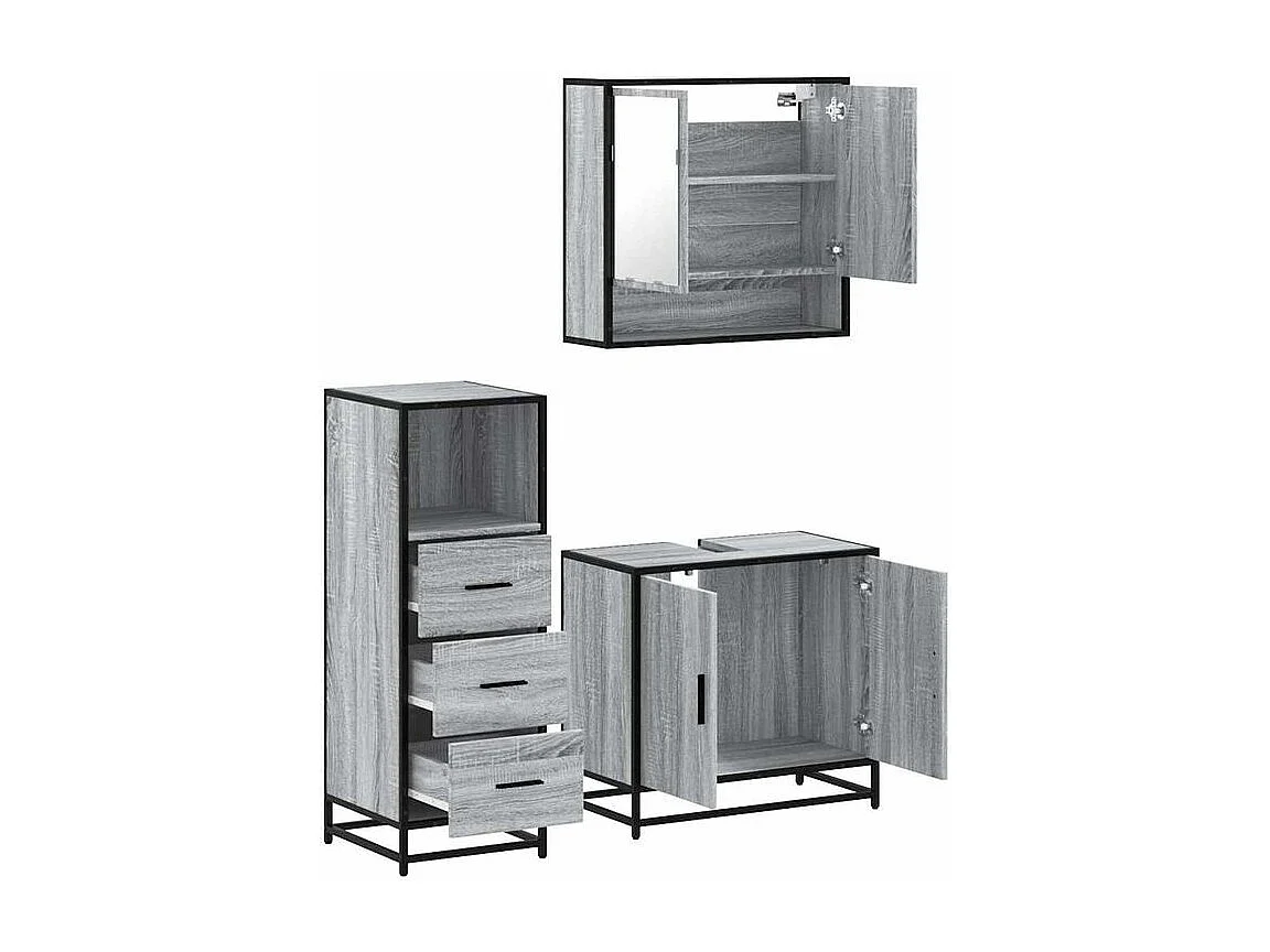 Ensemble de meubles de salle de bain 3 pcs Sonoma gris