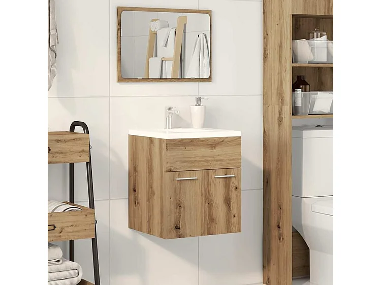 Armoire lavabo de salle de bain chêne artisanal bois ingénierie