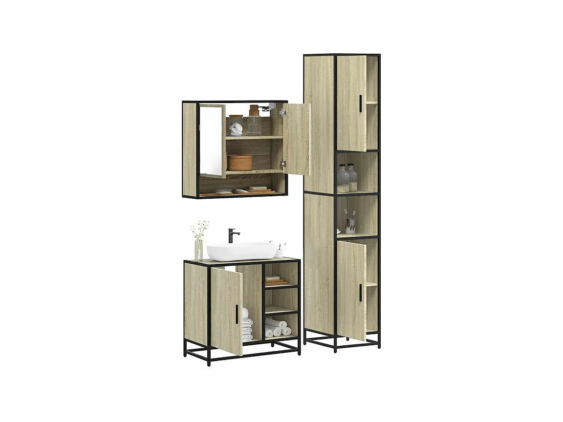 Ensemble de meubles de salle de bain 3 pcs chêne sonoma