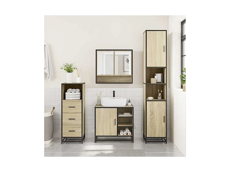 Ensemble de meubles de salle de bain 3 pcs chêne sonoma