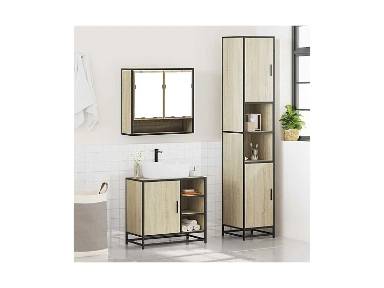 Ensemble de meubles de salle de bain 3 pcs chêne sonoma