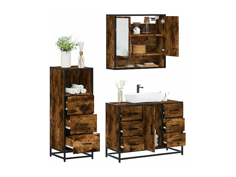 Ensemble de meubles de salle de bain 3 pcs Chêne fumé