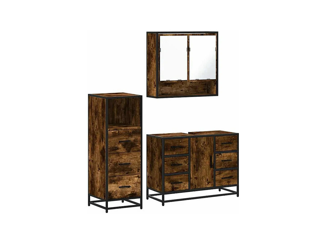 Ensemble de meubles de salle de bain 3 pcs Chêne fumé
