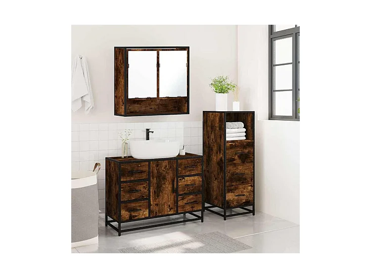 Ensemble de meubles de salle de bain 3 pcs Chêne fumé