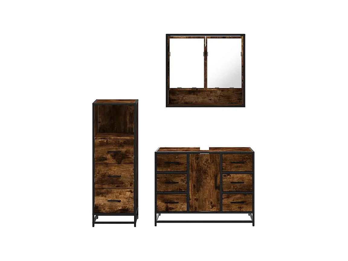 Ensemble de meubles de salle de bain 3 pcs Chêne fumé
