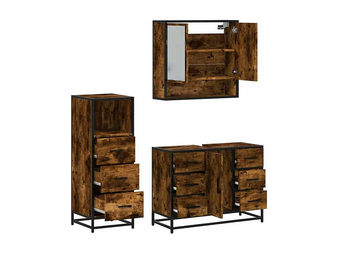 Ensemble de meubles de salle de bain 3 pcs Chêne fumé