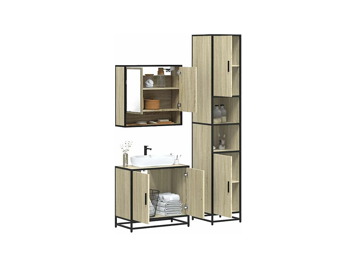 Ensemble de meubles de salle de bain 3 pcs chêne sonoma