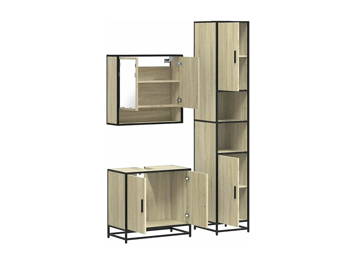 Ensemble de meubles de salle de bain 3 pcs chêne sonoma