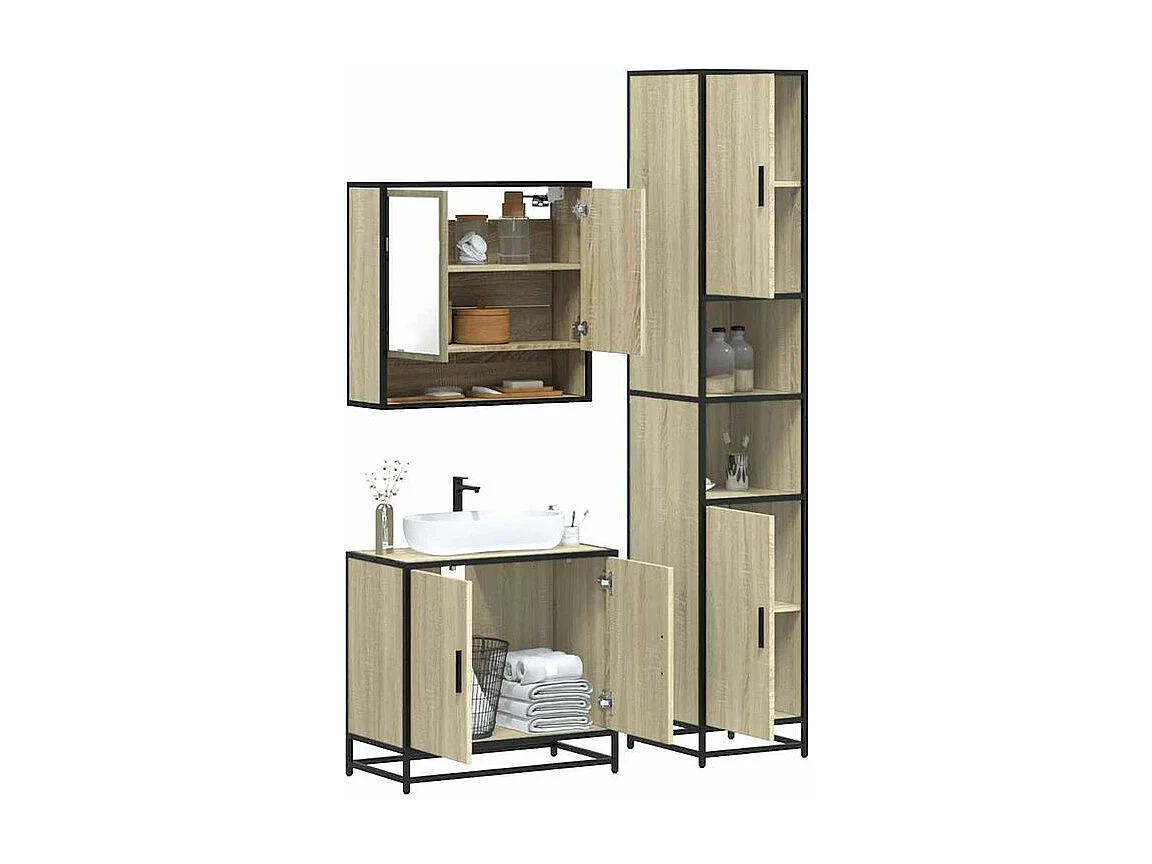 Ensemble de meubles de salle de bain 3 pcs chêne sonoma