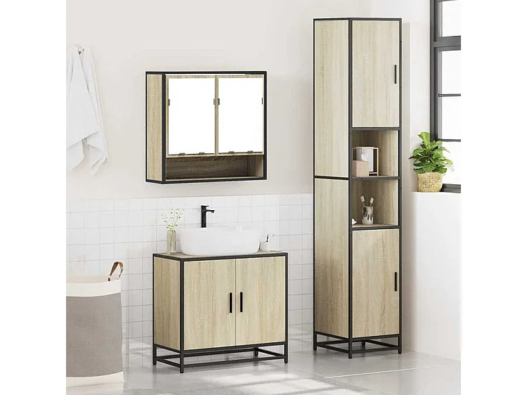 Ensemble de meubles de salle de bain 3 pcs chêne sonoma